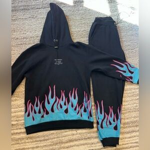 Black Hoodie with Flame Design
